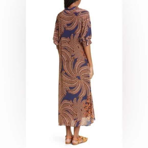 Farm Rio Yawanawa Vanahu Midi Blue Orange Shirt Dress Size S - Picture 8 of 13